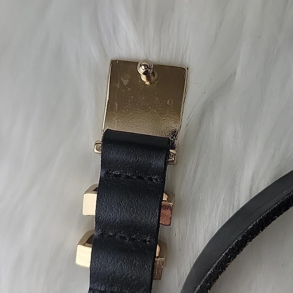 J.CREW Black Leather Gold Colored Hardware Plate Style Buckle Office Casual Belt - Picture 9 of 14